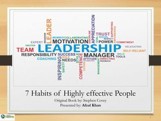 1
7 Habits of Highly effective People
Original Book by: Stephen Covey
Presented by: Afzal Khan
 