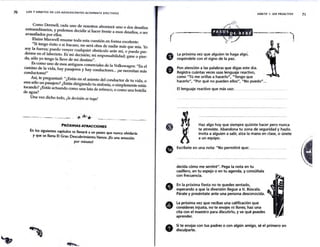 ~
:..,.
70 LOS 7 HÁBITOS DE LOS ADOLESCENTES ALTAMENTE EFECTIVOS
Como Dermell, cada uno de nosotros afrontará uno o dos desafíos
extraordinarios, y podemos decidir si hacer frente a esos desafíos, o ser
avasallados por ellos.
Elaine Maxwell resume toda esta cuestión en forma excelente:
"Si tengo éxito o si fracaso, no será obra de nadie más que núa. Yo
soy la fuerza; puedo vencer cualquier obstáculo ante mí, o puedo per-
derme en el laberinto. Es'mi decisión; mi responsabilidad; gane o pier-
da, sólo yo tengo la llave de mi destino".
Es como uno de esos antiguos comerciales de la Volkswagen: "En el
camino de la vida, hay pasajeros y hay conductores... ¡se necesitan más
conductores!"
Así, te preguntaré: "¿Estás en el asiento del conductor de tu vida, o
eres sólo un pasajero? ¿Estás dirigiendo tu sinfonía, o simplemente estás
tocando? ¿Estás actuando como una lata de refresco, o como una botella
de agua?
Una vez dicho todo, ¡la decisión es tuya!
. . *
-
-~---· - ---
· - ---~. * * ~--- · -·- - -·- -- - ----
--~
--
PRÓXIMAS ATRACCIONES
En los siguientes capítulos te llevaré a un paseo que nunca olvidarás
y que se llama El Gran Descubrimiento.Vamos. ¡Es una emoción
por minuto!
-(
-
8
-
e
-
0
·O
-
e
La próxima vez que alguien te haga algo,
respóndele con el signo de la paz.
Pon atención a las palabras que digas este día.
Registra cuántas veces usas lenguaje reactivo,
HÁBITO 1: SER PROACTIVO 71
como "Tú me orillas a hacerlo", "Tengo que
hacerlo", "Por qué no pueden ellos", "No puedo"...
El lenguaje reactivo que más uso: --------------------- ----- ---- -- ----
Haz algo hoy que siempre quisiste hacer pero nunca
te atreviste. Abandona tu zona de seguridad y h_azlo.
Invita a alguien a salir, alza la mano en clase, o unete
a un equiP<?·
Escríbete en una nota: "No permitiré que:.
decida cómo me sentiré". Pega la nota en tu ,
casillero, en tu espejo o en tu agenda, y consultala
con frecuencia.
En la próxima fiesta no te quedes sent~do,_
esperando a que la diversión llegue a t1. Buscal~.
Párate y preséntate ante una persona desconoCida.
La próxima vez que recibas ~na c~lificac_ión que
consideres injusta, no te enoJes m llores, h~z una
cita con el maestro para discutirlo, y ve que puedes
aprender.
Si te enojas con tus padres o con algún amigo, sé el primero en
disculparte.
 