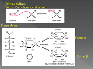 Forma abierta
Forma 
Forma 
Formas cíclicas:
Formación de hemiacetal interno
 