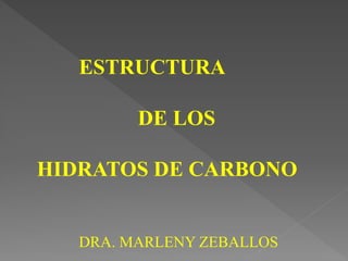 ESTRUCTURA
DE LOS
HIDRATOS DE CARBONO
DRA. MARLENY ZEBALLOS
 