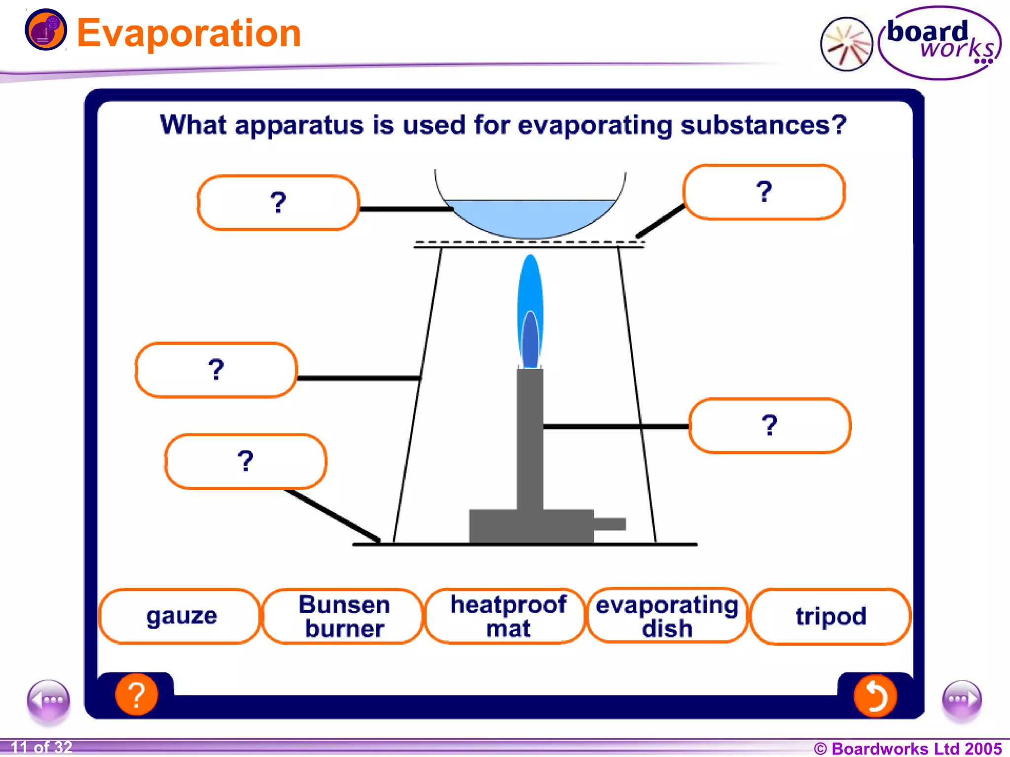 Evaporation

1 of 20
11 of 32

© Boardworks Ltd 2004
2005

 