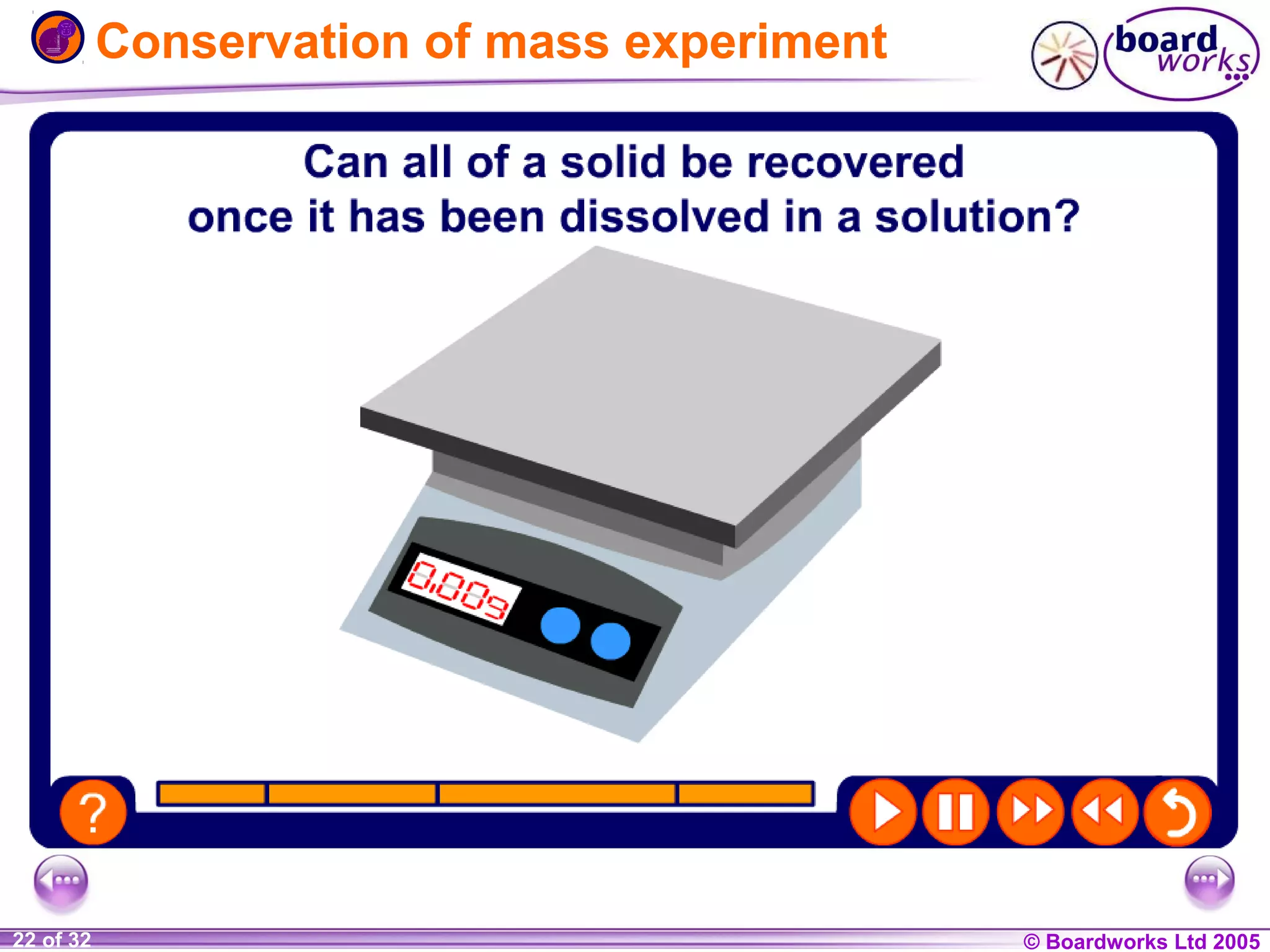 Conservation of mass experiment

1 of 20
22 of 32

© Boardworks Ltd 2004
2005

 