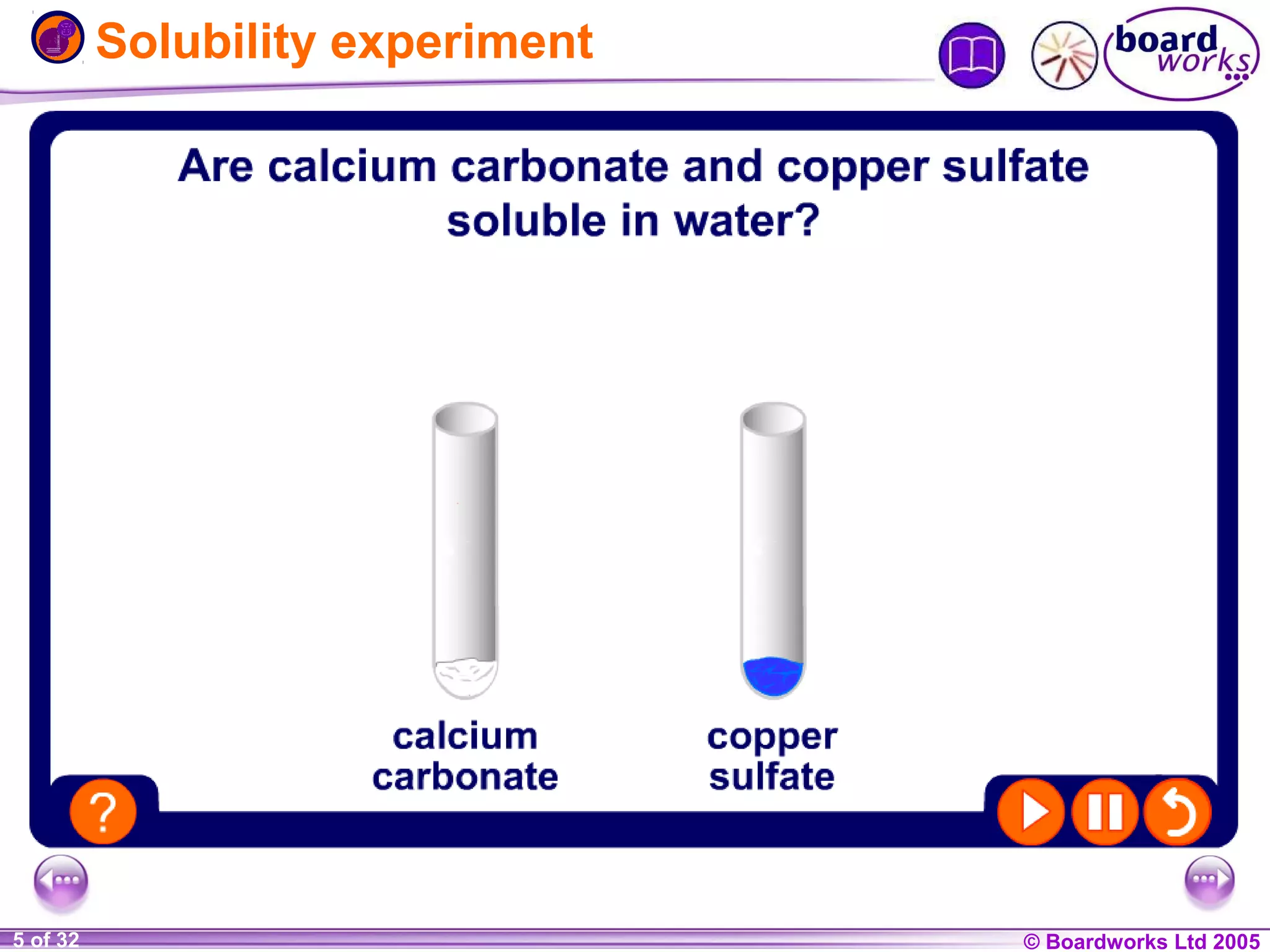 Solubility experiment

1 of 32
20
5

© Boardworks Ltd 2004
2005

 
