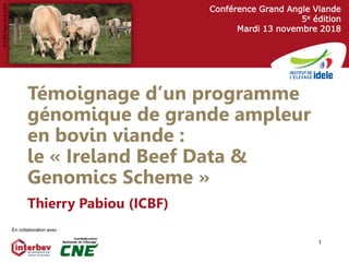 1
Conférence Grand Angle Viande
5e édition
Mardi 13 novembre 2018
En collaboration avec :
©CRAPaysdelaLoire
Témoignage d’un programme
génomique de grande ampleur
en bovin viande :
le « Ireland Beef Data &
Genomics Scheme »
Thierry Pabiou (ICBF)
1
 
