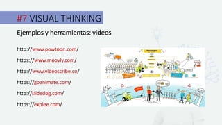 #7 VISUAL THINKING
Ejemplos y herramientas: videos
http://www.powtoon.com/
https://www.moovly.com/
http://www.videoscribe.co/
https://goanimate.com/
http://slidedog.com/
https://explee.com/
 