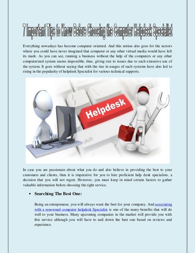 7 Important Tips To Know Before Choosing The Computer Helpdesk Specia