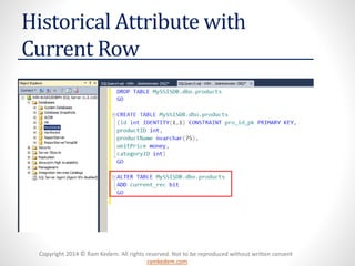 Copyright 2014 © Ram Kedem. All rights reserved. Not to be reproduced without written consent 
ramkedem.com 
Historical Attribute with Current Row  