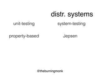@theburningmonk
Jepsenproperty-based
unit-testing
types as proof TLA+
distr. systems
system-testing
 