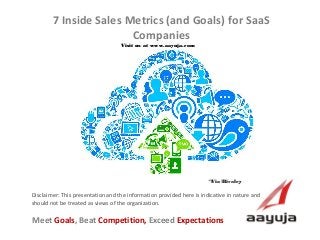 AAyuja © 2013
Disclaimer: This presentation and the information provided here is indicative in nature and
should not be treated as views of the organization.
7 Inside Sales Metrics (and Goals) for SaaS
Companies
Visit us at www.aayuja.comVisit us at www.aayuja.com
Meet Goals, Beat Competition, Exceed Expectations
*Via Rivalry*Via Rivalry
 