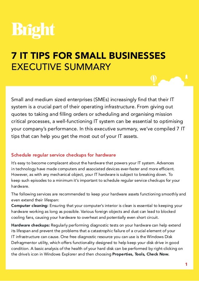 7 IT Tips For Small Business Executive Summary