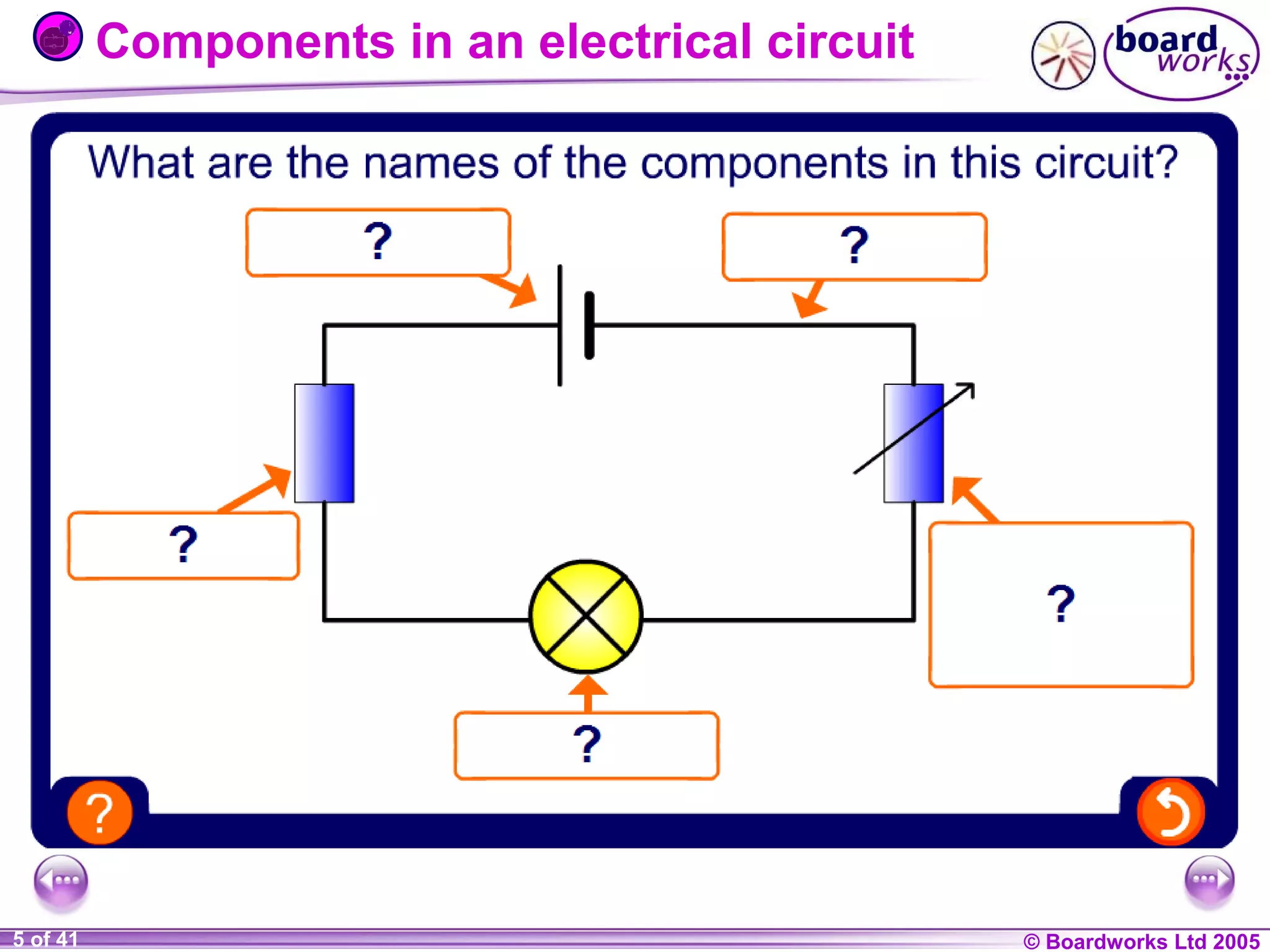 Components in an electrical circuit

1 of 41
20
5

© Boardworks Ltd 2004
2005

 