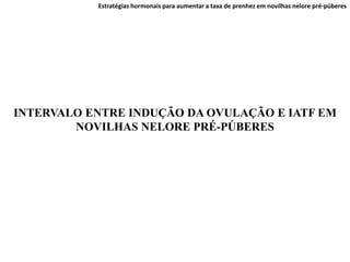 INTERVALO ENTRE INDUÇÃO DA OVULAÇÃO E IATF EM
NOVILHAS NELORE PRÉ-PÚBERES
Estratégias hormonais para aumentar a taxa de prenhez em novilhas nelore pré-púberes
 