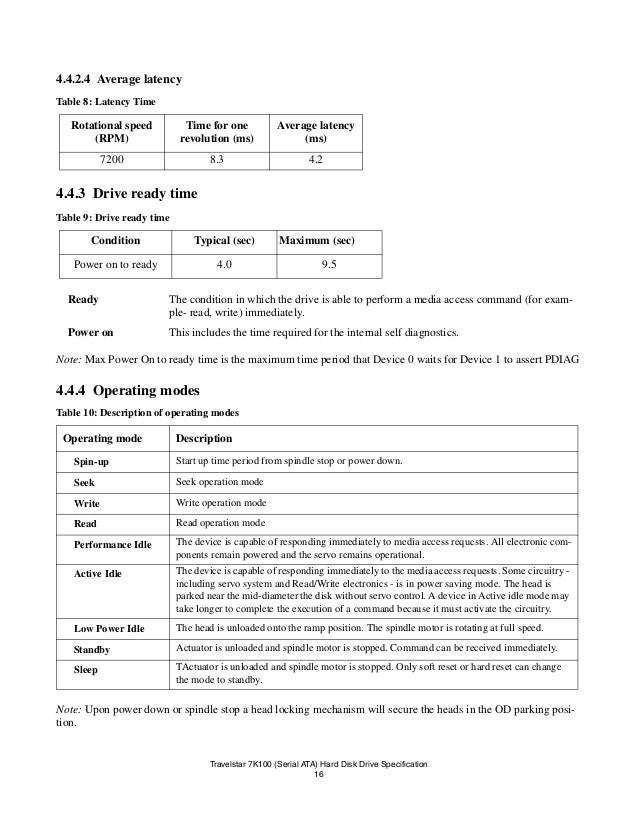 Hard Disk Drive Specification Travelstar 7k100