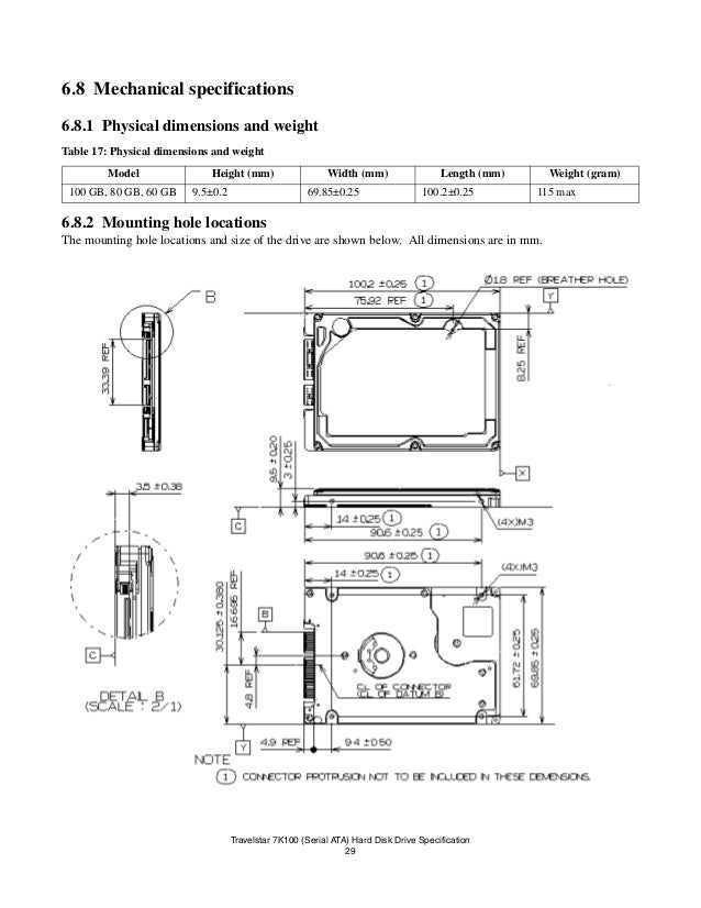hard disk drive specification travelstar 7k100