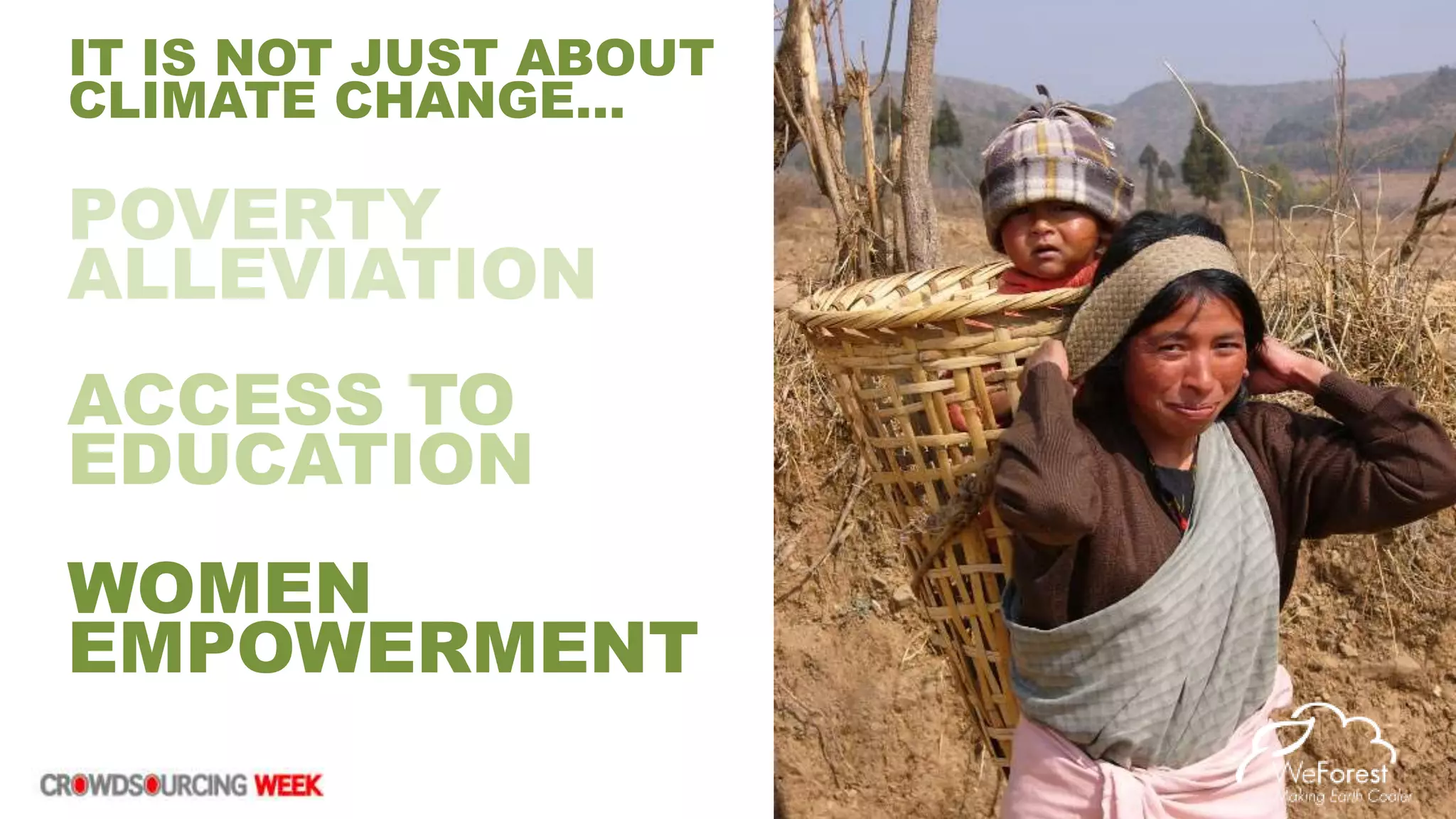 POVERTY
ALLEVIATION
ACCESS TO
EDUCATION
WOMEN
EMPOWERMENT
IT IS NOT JUST ABOUT
CLIMATE CHANGE…
 