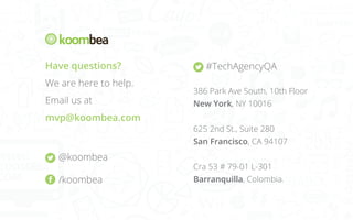 Have questions?
We are here to help.
Email us at
mvp@koombea.com
386 Park Ave South, 10th Floor
New York, NY 10016
625 2nd...