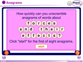 Anagrams

1 of 20
25 of 27

© Boardworks Ltd 2004
2006

 