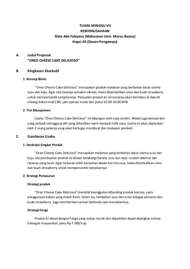 7 Kwh Rizta Ade Febyana Hapzi Ali Proposal Perencanaan Bisnis Un