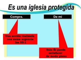 Es una iglesia protegidaCompra. De míUna acción realizada con suma urgencia Isa 55:1Solo Él puede satisfacer  de modo pleno