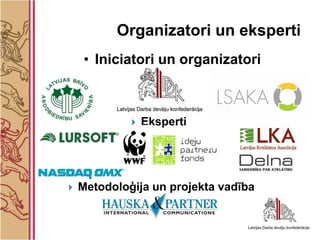 Organizatori un eksperti
     • Iniciatori un organizatori



                Eksperti




   Metodoloģija un projekta vadība
 