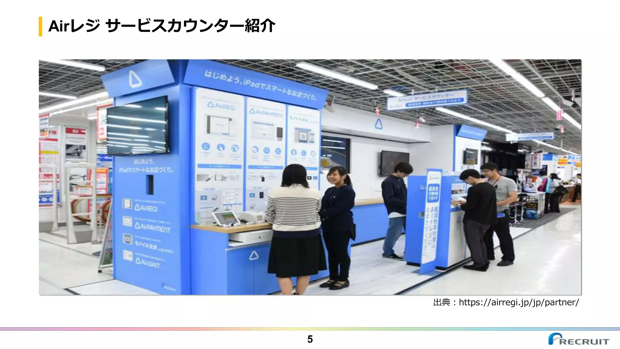 Airレジ サービスカウンター紹介
5
出典：https://airregi.jp/jp/partner/
 