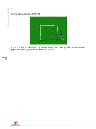 CLASE
ManualEscuelasdefútbol
2008
pág.
Vuelta a la calma, explicación y evaluación:(10 min.) Elongaciones de los distintos
grupos musculares y comentarios finales de la clase
Representación Gráfica FOTO 74
58
 
