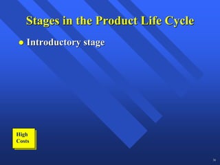 Stages in the Product Life Cycle
   Introductory stage




High
Costs


                                      36
 
