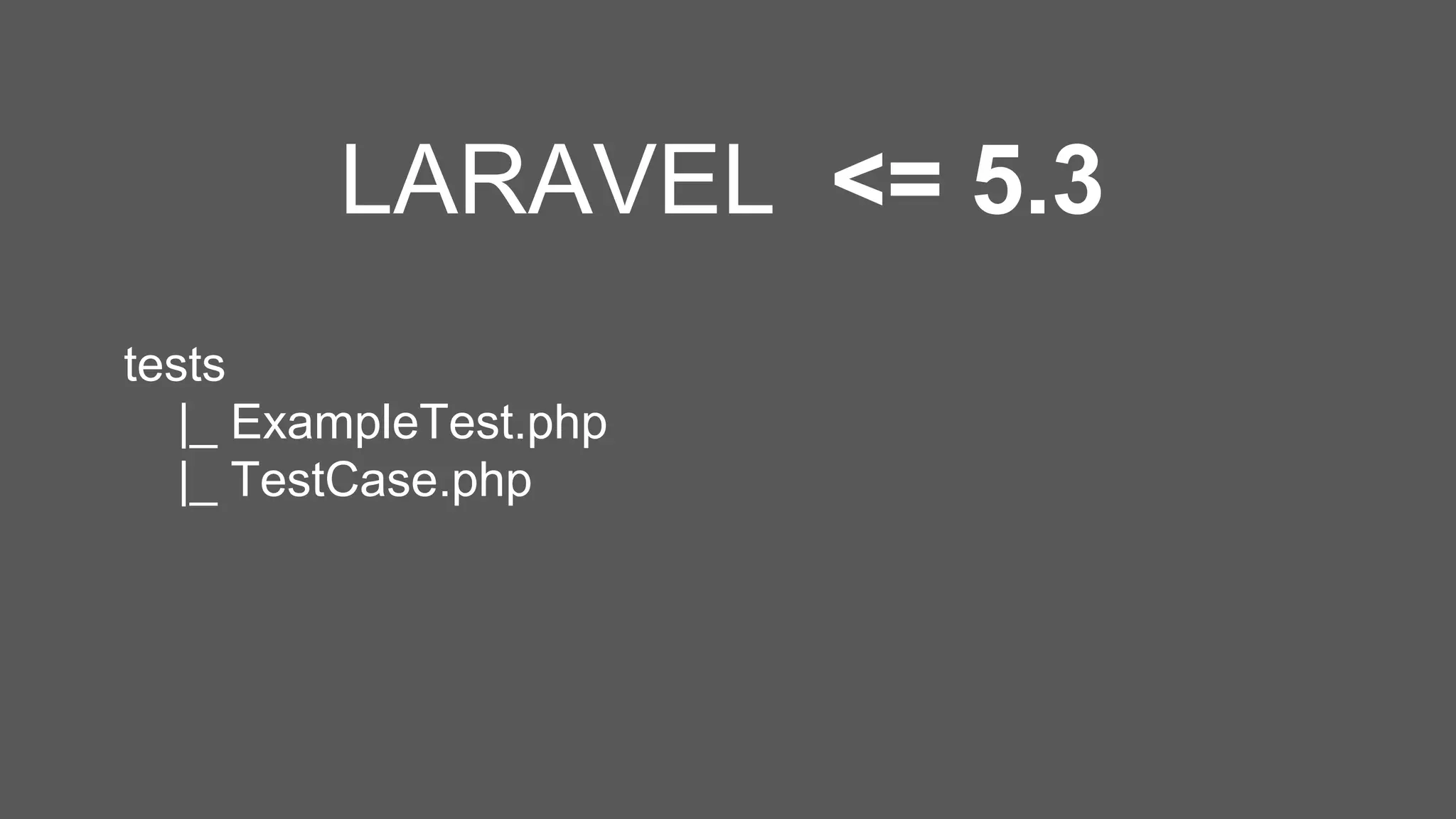 LARAVEL <= 5.3 tests |_ ExampleTest.php |_ TestCase.php 