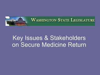Key Issues & Stakeholders on Secure Medicine Return 