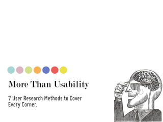 More Than Usability
7 User Research Methods to Cover
Every Corner.
 