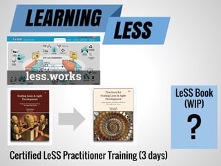 ?
LeSS Book
(WIP)
Certified LeSS Practitioner Training (3 days)
less.works
LEARNING
LESS