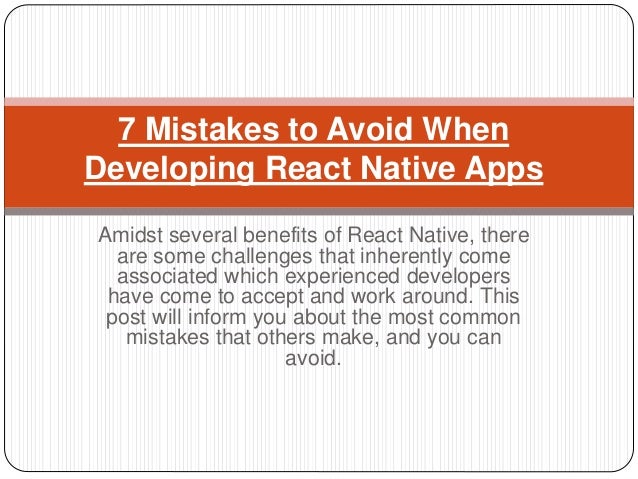 Sandeep Chauhan | 7 mistakes to avoid when developing react native