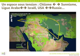 Evolution de la demande en vif : Focus sur le moyen orient
Les marchés mondiaux du lait et de la viande en 2018
30 & 31 mai 2018
Un espace sous tension : Chiisme   Sunnisme,
Ligue Arabe Israël, USA Russie…
6
 