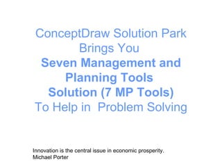ConceptDraw Solution Park
Brings You
Seven Management and
Planning Tools
Solution (7 MP Tools)
To Help in Problem Solving

Innovation is the central issue in economic prosperity.
Michael Porter

 