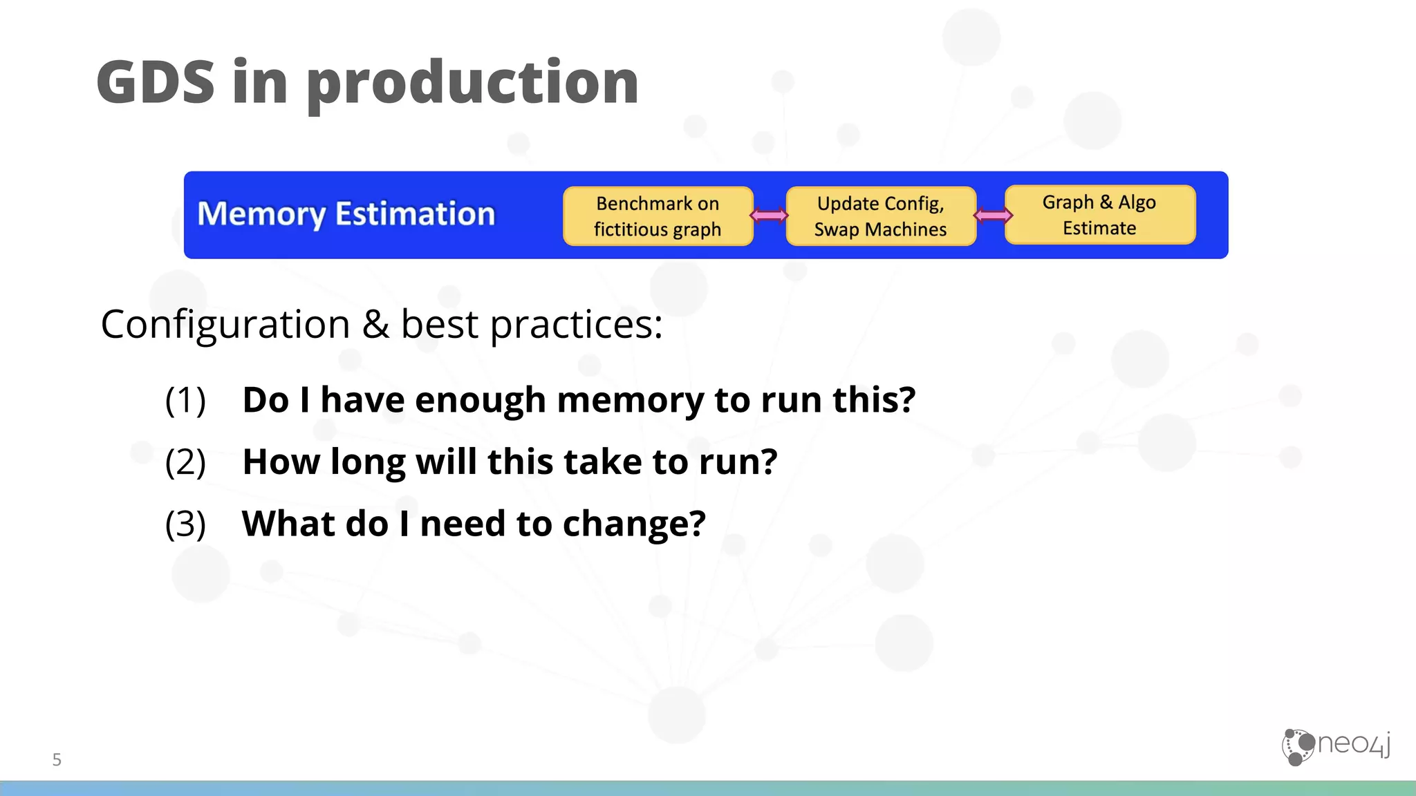 GDS in production
Conﬁguration & best practices:
(1) Do I have enough memory to run this?
(2) How long will this take to run?
(3) What do I need to change?
 