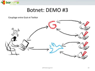 Botnet: DEMO #3
18@thebenygreen
Couplage entre Gcat et Twittor
 