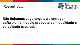 Globalcode – Open4education
Não tínhamos segurança para entregar
software no modelo proposto com qualidade e
velocidade esperada!
Resumindo...
 