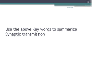 09/26/2024
12
Use the above Key words to summarize
Synaptic transmission
 