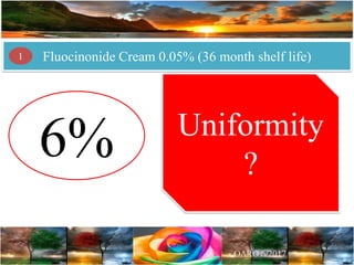 6% Uniformity
?
Fluocinonide Cream 0.05% (36 month shelf life)1
 