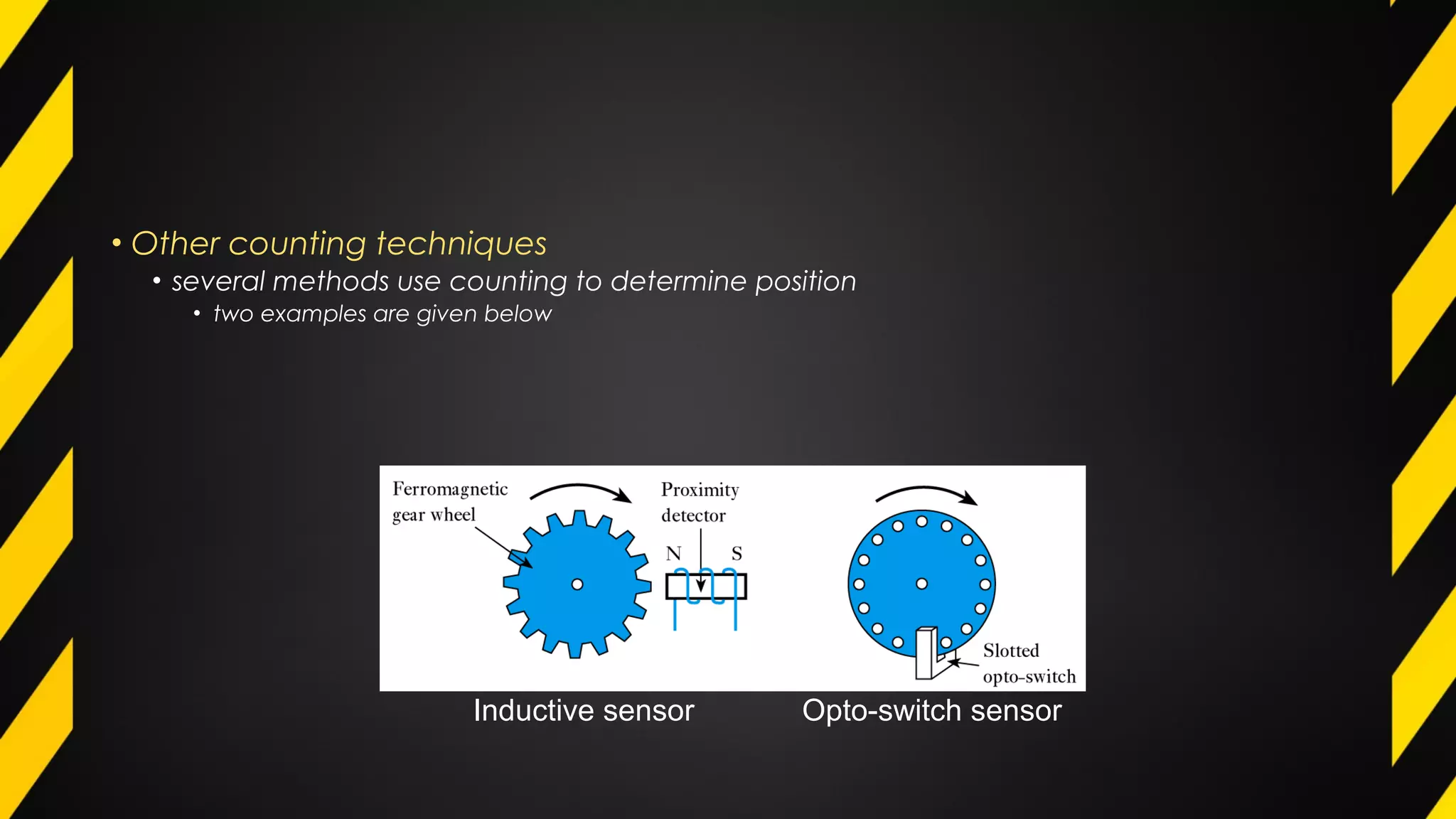 • Other counting techniques
• several methods use counting to determine position
• two examples are given below
Opto-switch sensorInductive sensor
 