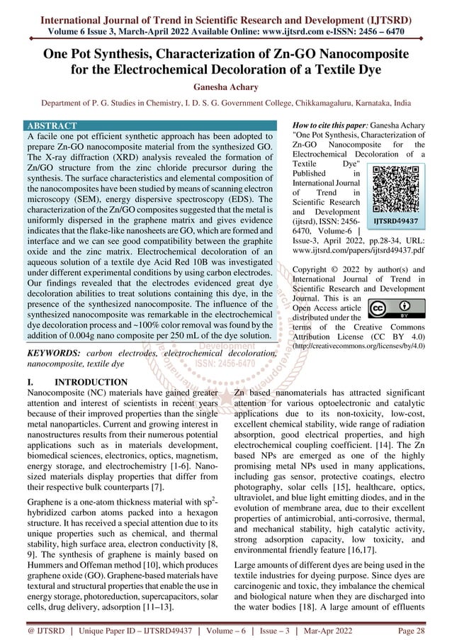 One Pot Synthesis, Characterization of Zn GO Nanocomposite for the ...