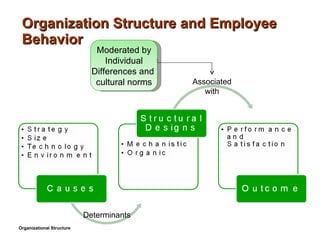Organization Structure and Employee Behavior Organizational Structure Determinants Associated with Moderated by Individual Differences and  cultural norms 