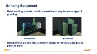 Hammermill Roller Mill
§ Most feed ingredients used in animal feeds, require some type of
grinding
§ Hammermills are the most common choice for facilities producing
pelleted diets
Grinding Equipment
 