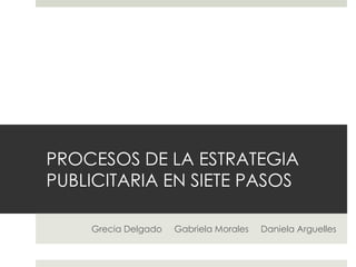 PROCESOS DE LA ESTRATEGIA
PUBLICITARIA EN SIETE PASOS

    Grecia Delgado   Gabriela Morales   Daniela Arguelles
 
