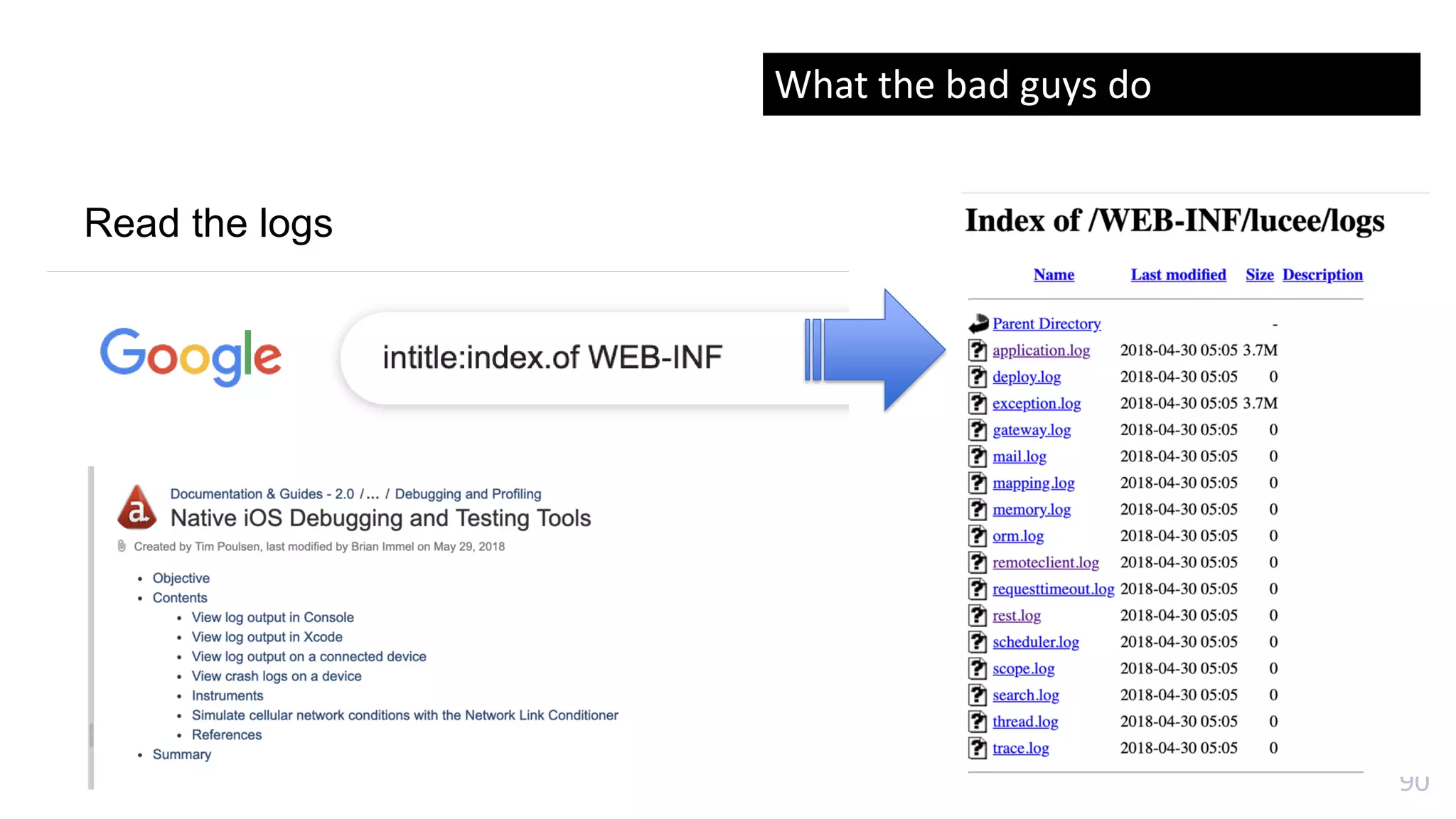 90
Read the logs
What the bad guys do
 