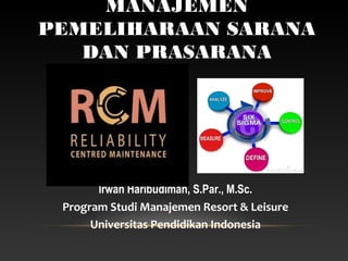 Irwan Haribudiman, S.Par., M.Sc.
Program Studi Manajemen Resort & Leisure
Universitas Pendidikan Indonesia
MANAJEMEN
PEMELIHARAAN SARANA
DAN PRASARANA
 