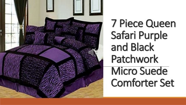 7 Piece Queen Safari Purple And Black Patchwork Micro Suede Comforter