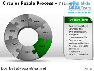 7 pieces pie chart circular puzzle with hole in center process ...