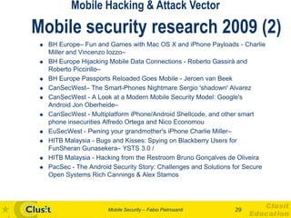 Mobile Hacking & Attack Vector
Mobile security research 2009 (2)
    BH Europe– Fun and Games with Mac OS X and iPhone Pa...