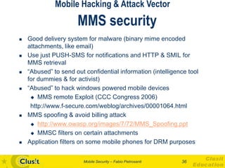 Mobile Hacking & Attack Vector
                      MMS security
   Good delivery system for malware (binary mime encode...